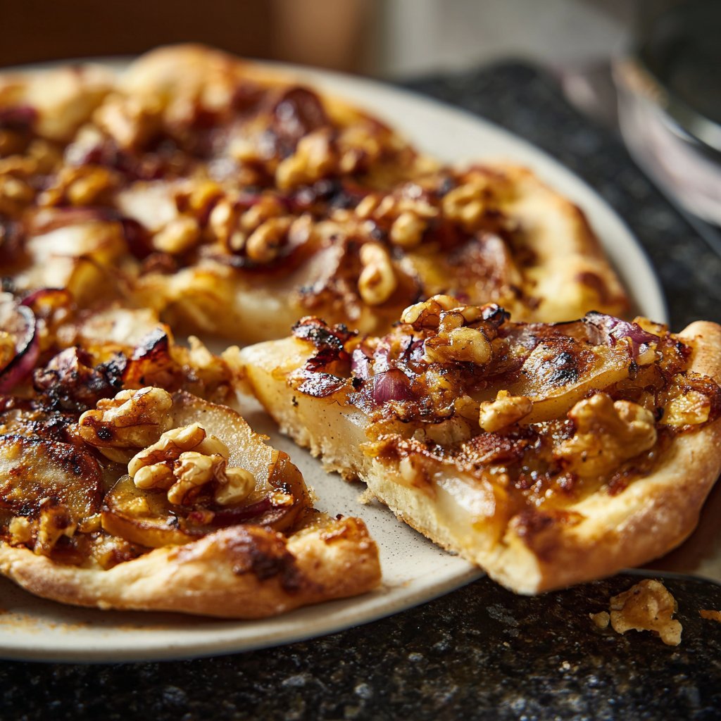 Flammkuchen mit Birne und Walnüssen