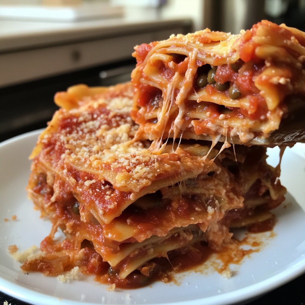 Lasagne mit Tomaten-Linsen-Sauce