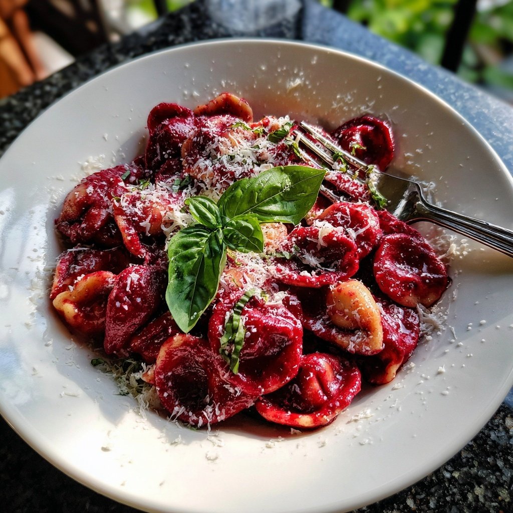 Herzförmige Pasta mit Rote-Bete-Sauce